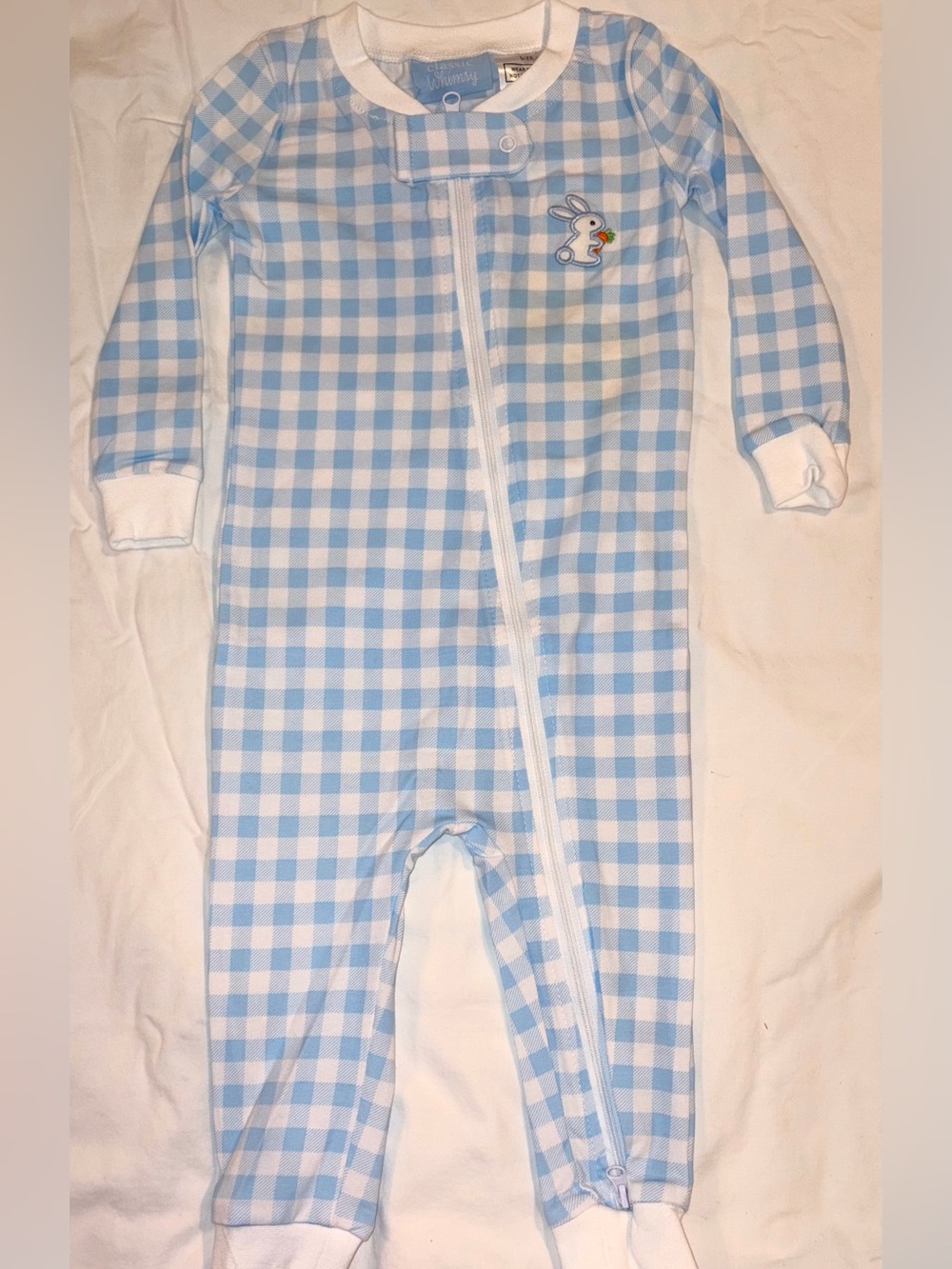 Classic Whimsy blue check footed sleeper with Bunny applique sz 18 mo NWT